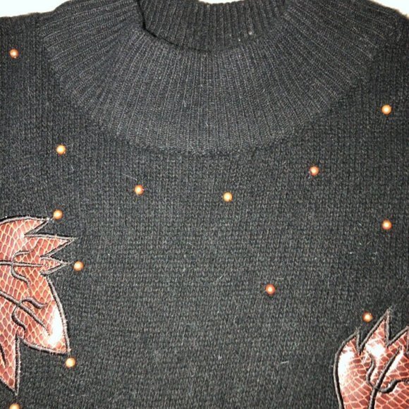 Vintage Sweater Evan Davies Lambs‎ Wool Angora Rabbit Hair Leaves Granny Core - Picture 8 of 13